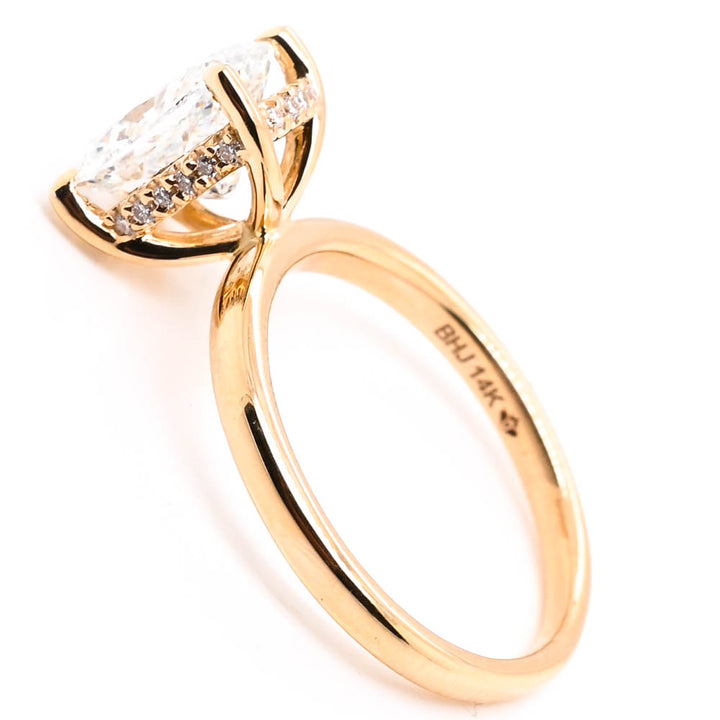 14KT Yellow Gold 2.10CTW Cushion Cut Lab Grown Diamond Hidden Halo Engagemet Ring