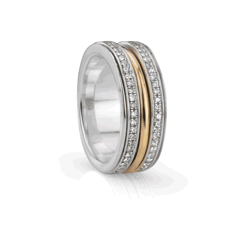 Inspire Meditation Ring. Sterling Silver, 10KT, and C.Z. Size 7.