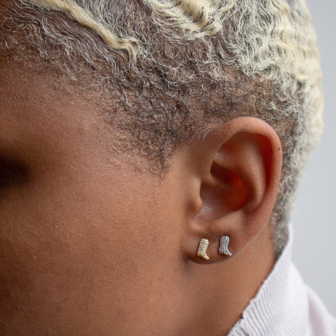 Sterling Silver CZ Pave Cowboy Boots Stud Earrings