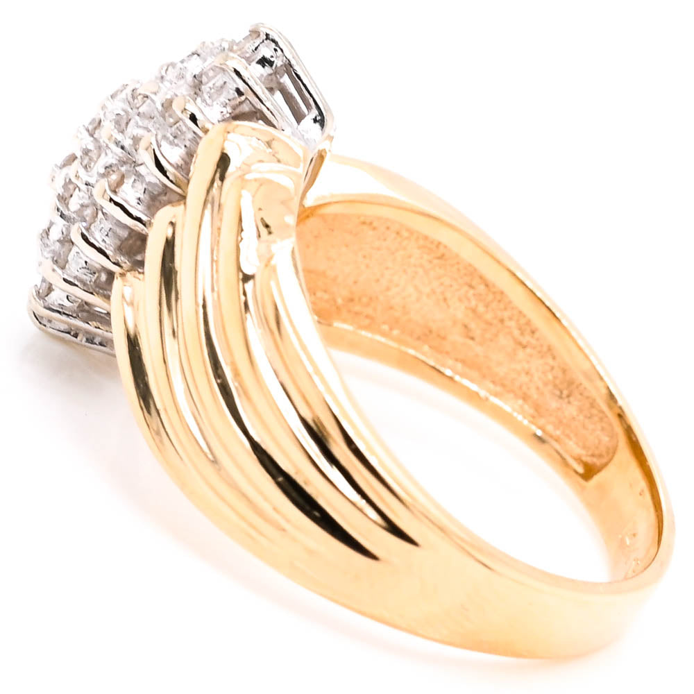 14KT Yellow & White Gold 0.30CTW Diamond Cluster Ring.