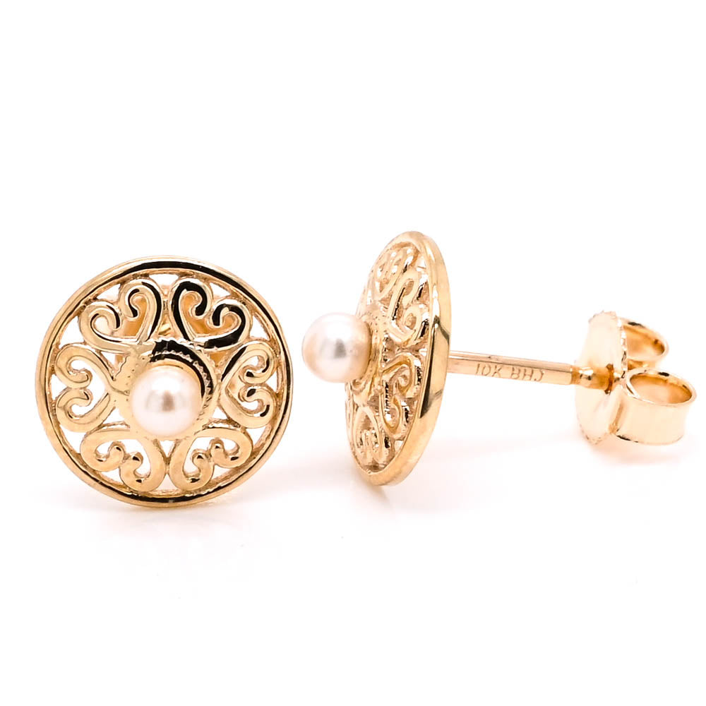 10KT Yellow Gold 2.5mm Pearl Stud Earrings.