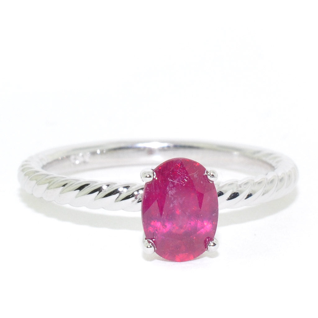 10KT White Gold Simulated Ruby Ring.