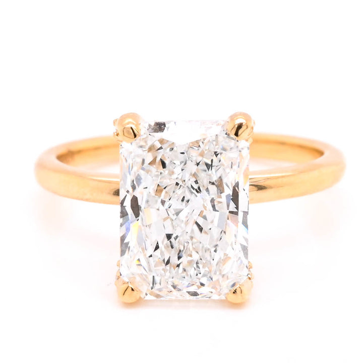 14KT Yellow Gold 3.14CTW Radiant Shape LAB Created Hidden HaloDiamond Engagement Ring. .