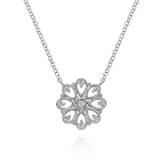 Gabriel & Co Sterling Silver 18" 0.12CTW White Sapphire Filligree Necklace.
