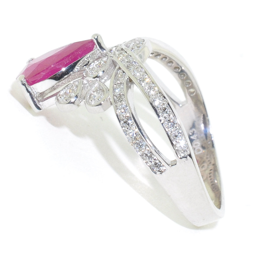 Graziella 14KT White Gold Ruby &amp; Diamond Ring - Size 6.5