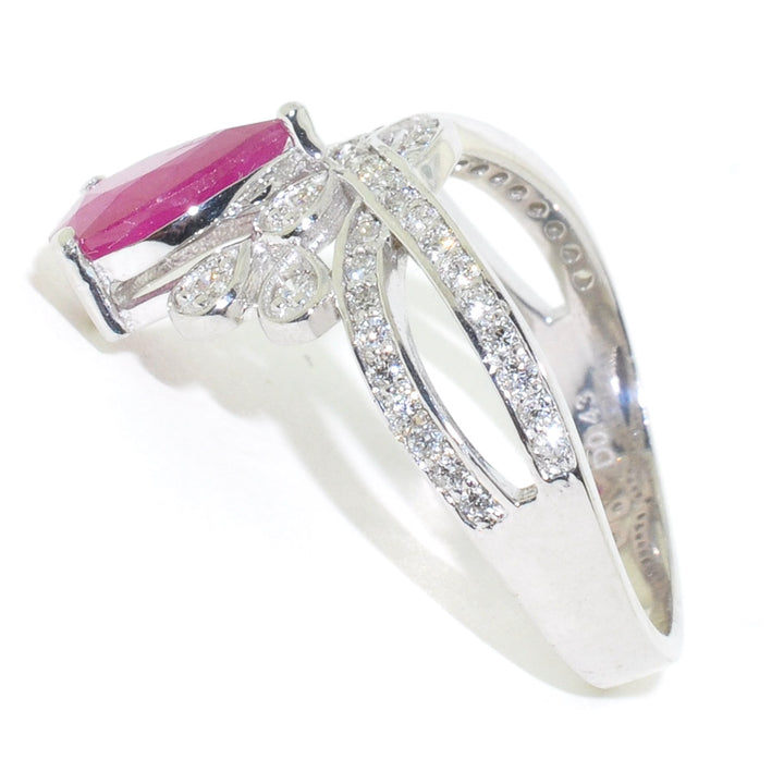 Graziella 14KT White Gold Ruby &amp; Diamond Ring - Size 6.5