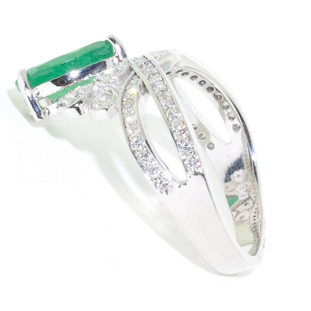 Graziella 14KT White Gold Emerald &amp; Diamond Ring - Size 6.5