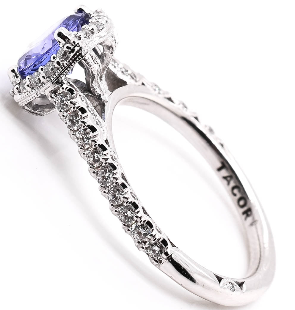 Graziella Tacori Platinum 1.16CT Round Tanzanite &amp; Diamond Halo Ring - Size 6.5