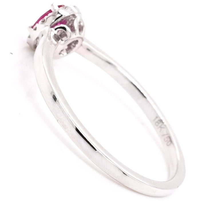 Graziella 18KT White Gold 0.25CT Ruby &amp; Diamond Halo Ring - Size 6.25