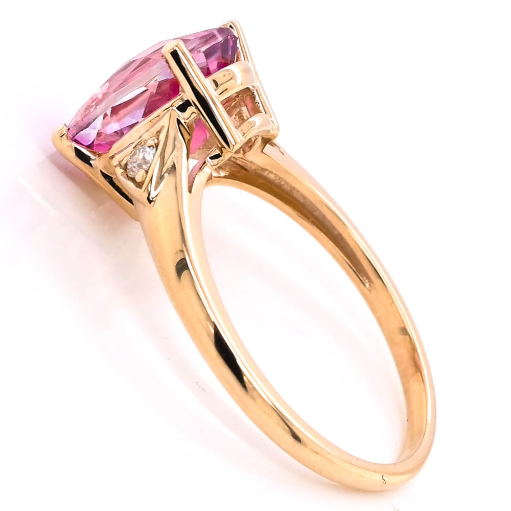 Fire & Ice 10KT Yellow Gold 2.00CT Pink Topaz & Canadian Diamond Ring.