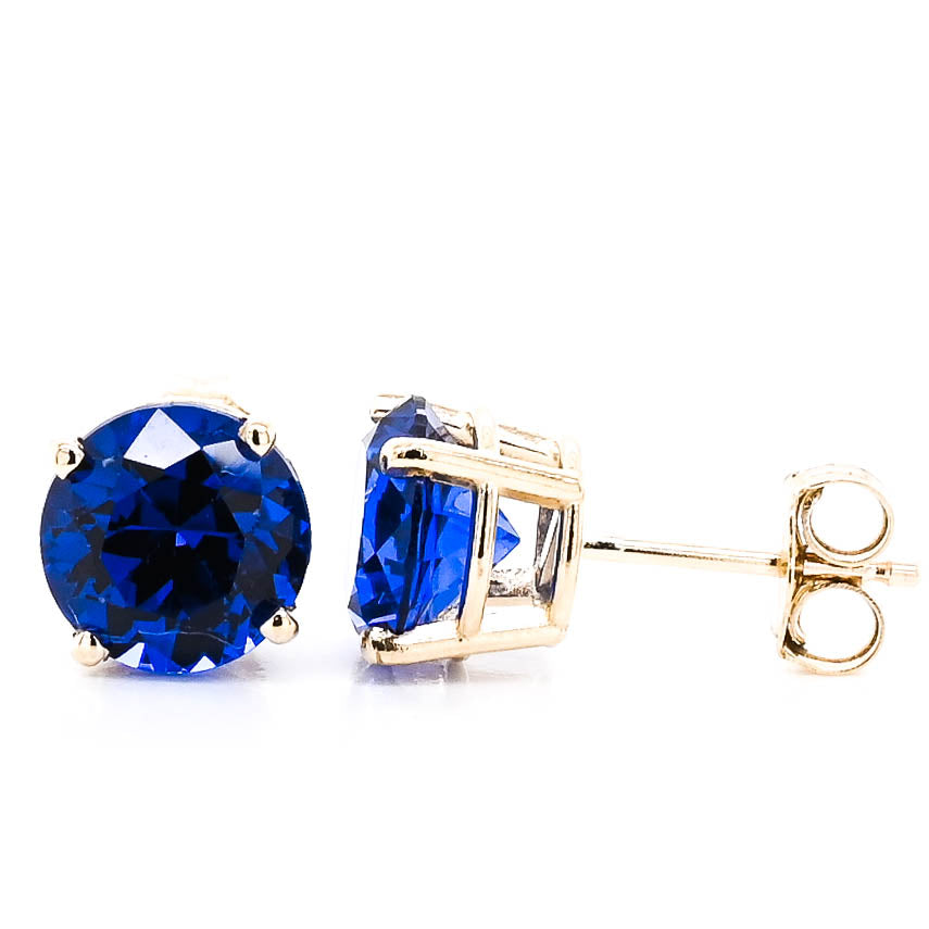 14KT Yellow Gold 7mm Simulated Blue Sapphire Stud Earrings.