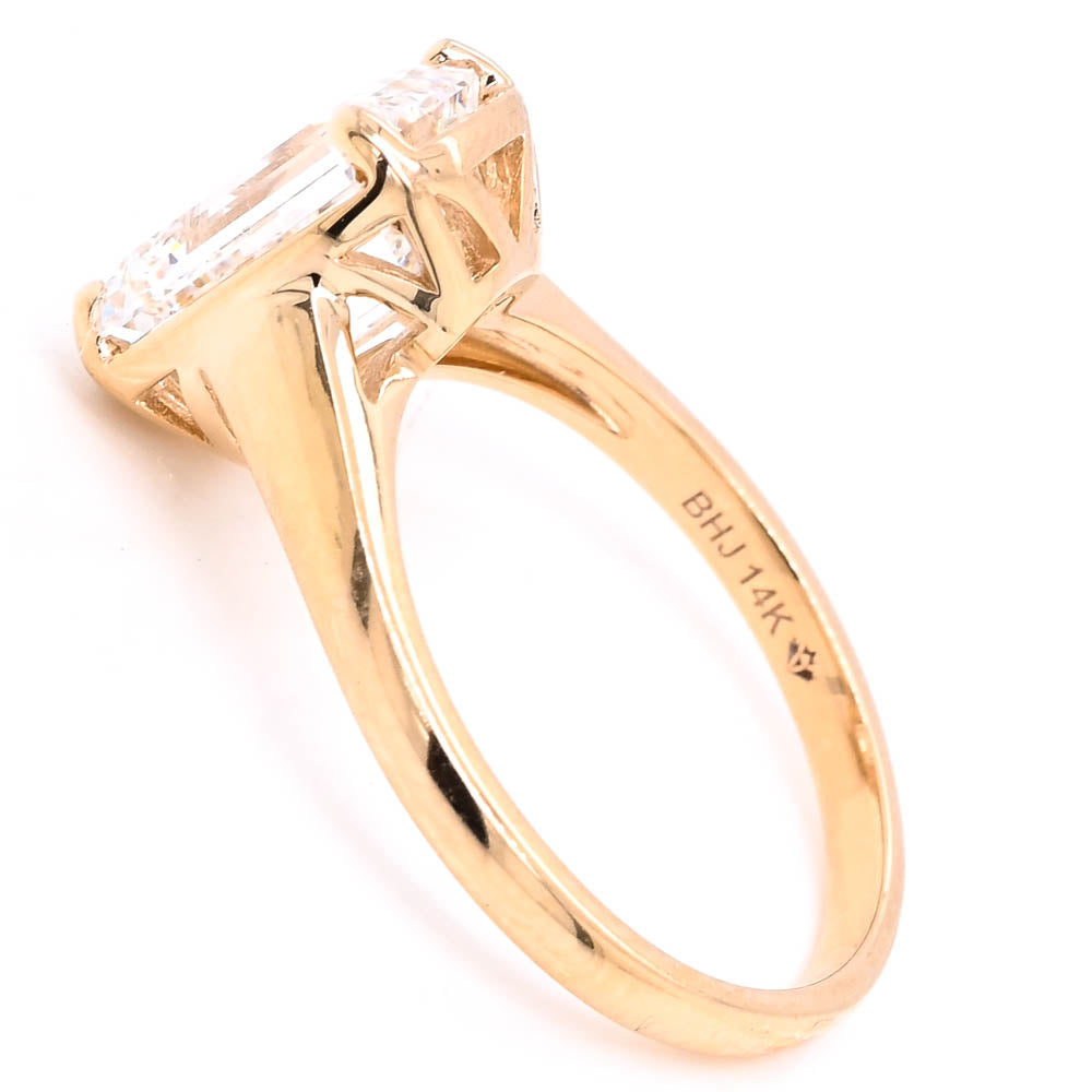 14KT Yellow Gold 3.00CT Cushion Cut Lab Created Vitage Inspired Solitaire Engagement Ring.