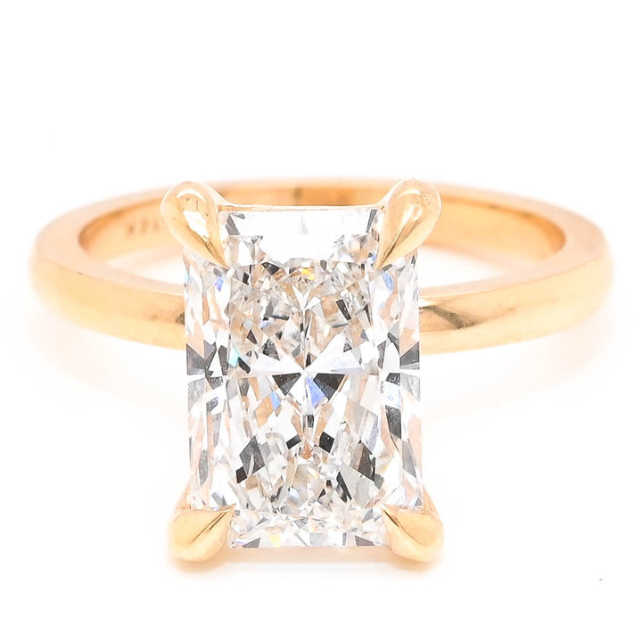 14KT Yellow Gold 3.37CT Radiant Cut LAB GROWN Diamond Solitaire Engagement Ring.