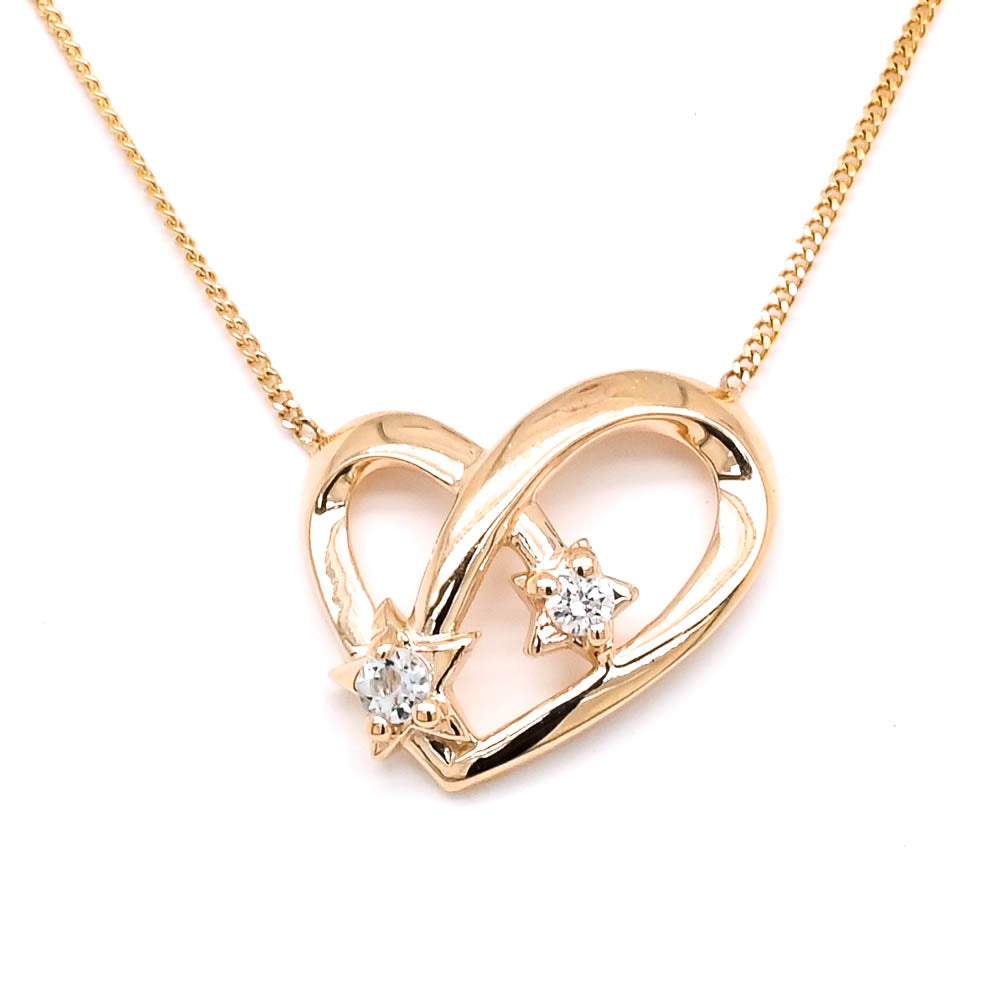 Fire & Ice 10KT Yellow Gold 18" Aquamarine & Canadian Diamond Heart Necklace.