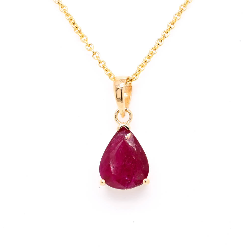 14KT Yellow Gold 18" 1.50CT Pear Shape Ruby Necklace.