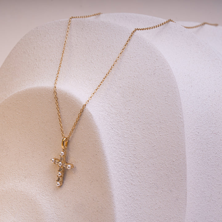 Graziella Sterling Silver Freshwater Pearl Cross Necklace.