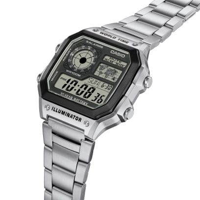 Casio Vintage Digital World Time Stainless Steel Watch. AE-1200WHD-1AV