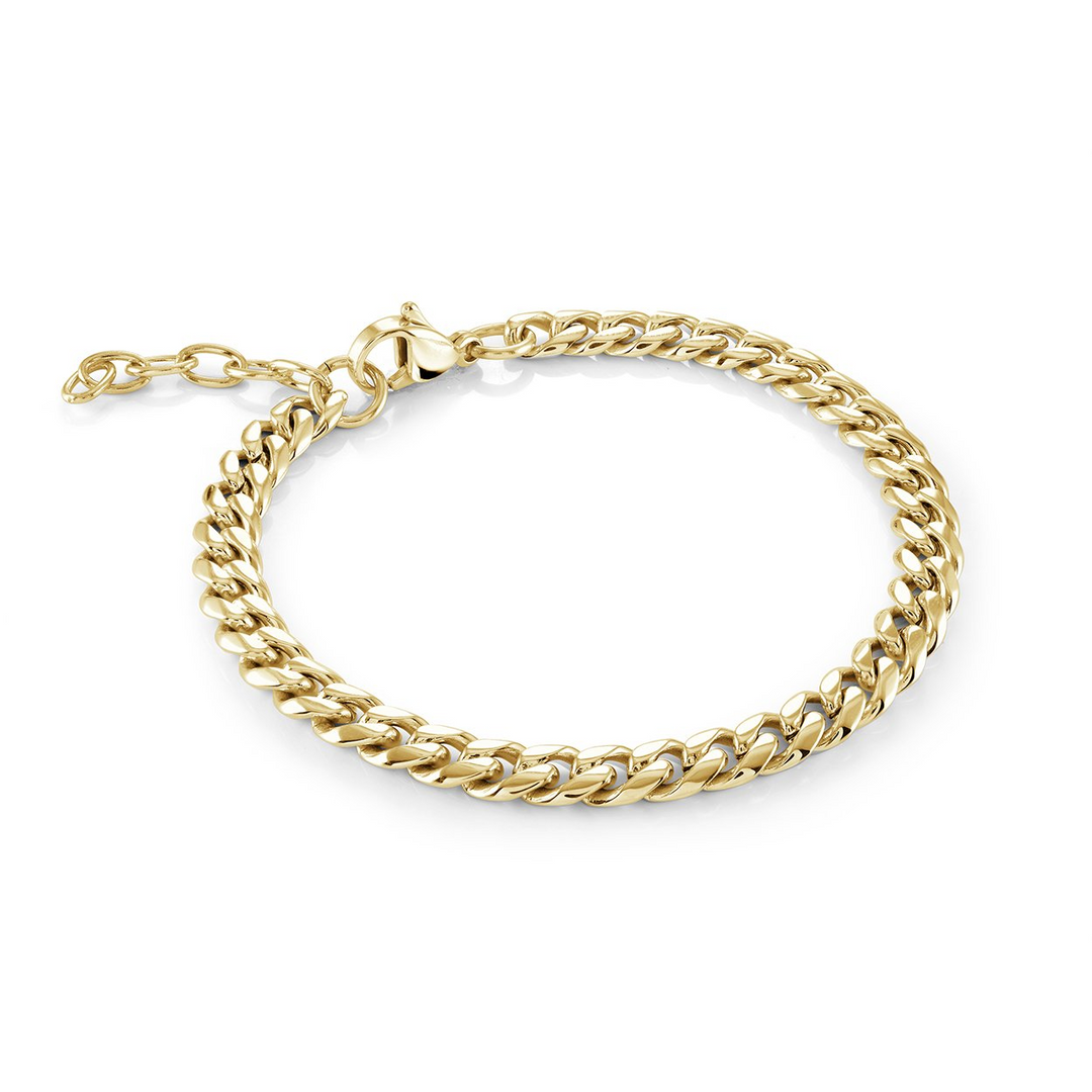 Italgem Gold IP Steel Polished 4.6mm Curb 6+1" Bracelet