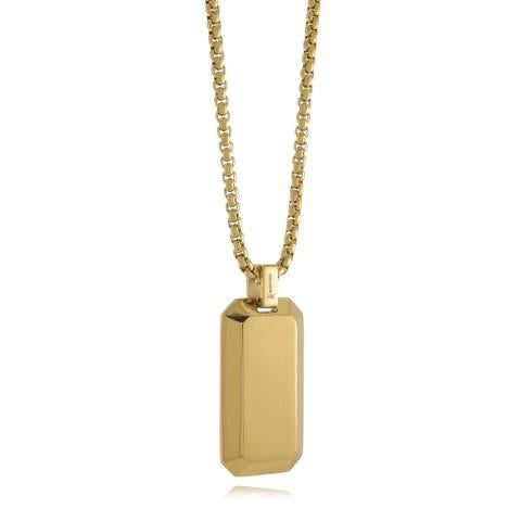 Italgem Gold IP Steel Small Brushed DogTag Polished Edge 20" Necklace