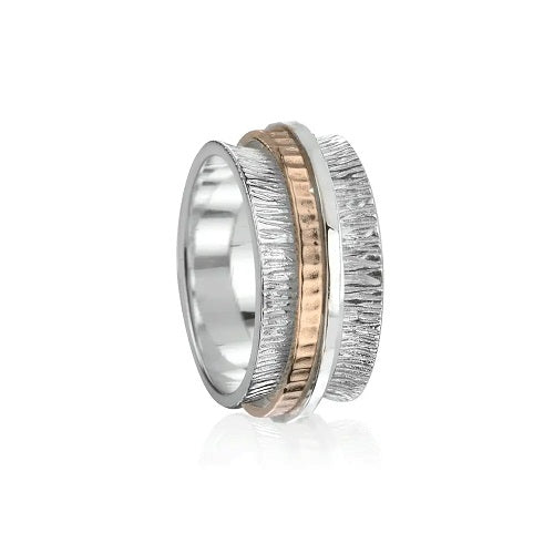 Mantra Meditation Ring, Sterling Silver 9KT Rose Gold. Size 7.