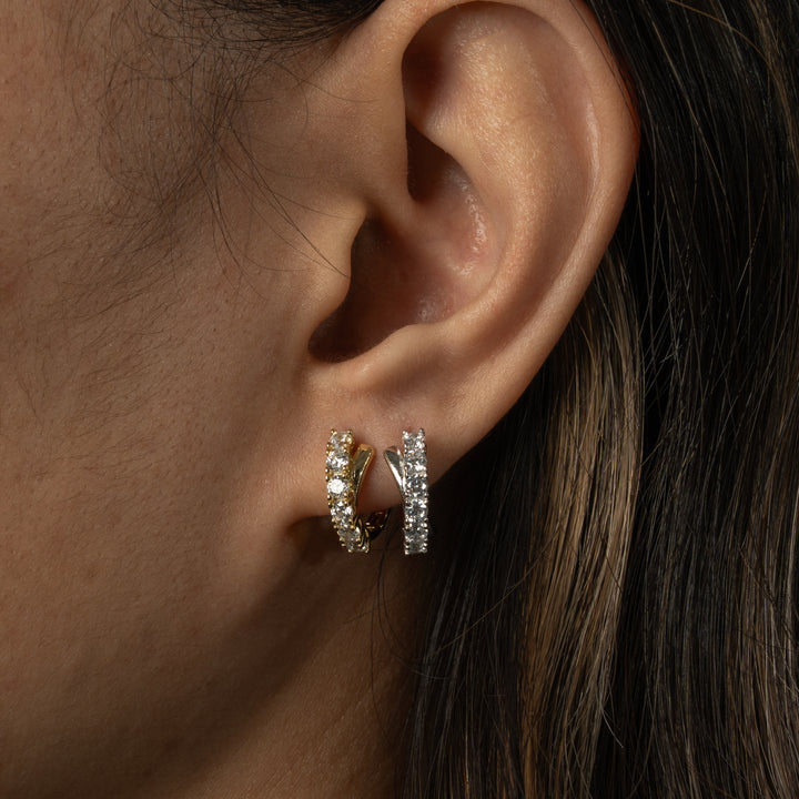 Sterling Silver Gold Vermeil CZ Pave Bypass Huggie Earrings