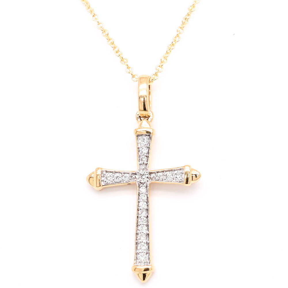 18KT Yellow Gold 18" 0.09CTW Diamond Cross Necklace.