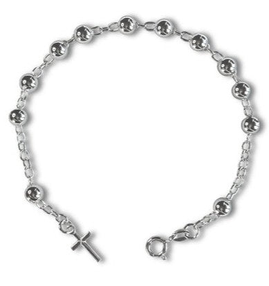 Graziella Sterling Silver 7.5" 6mm Bead Rosary Bracelet.