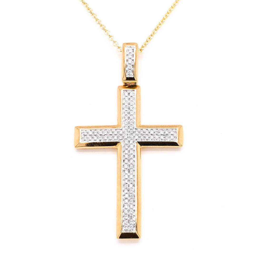 18KT Yellow Gold 18" 0.18CTW Diamond Cross Necklace.