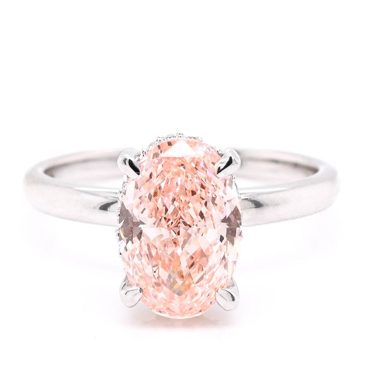 14KT White Gold 2.08CTW Oval Shape Fancy Pink Lab Created Diamond  Enagement Ring.