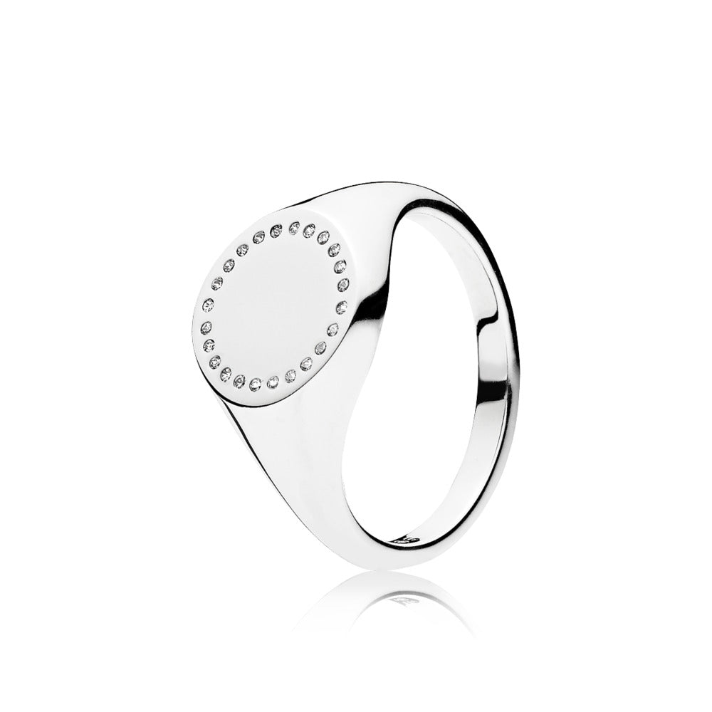 Circle Signet, Clear CZ