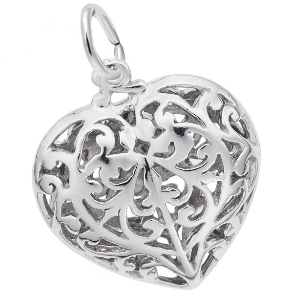 Rembrandt Sterling Silver Filigree Heart Charm.