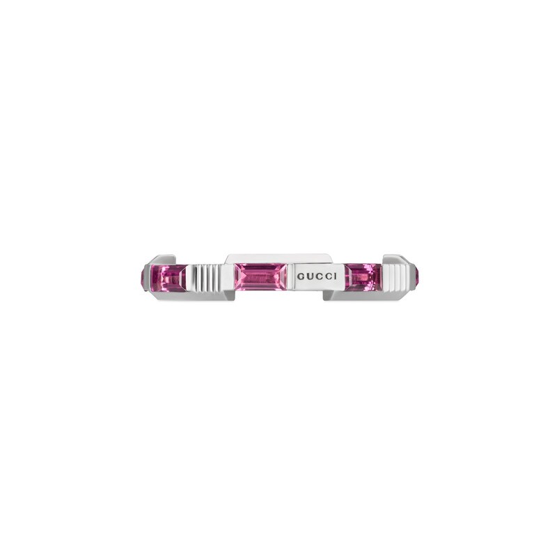 Gucci 18KT White Gold 0.90CTW Rubellite Link To Love Ring.