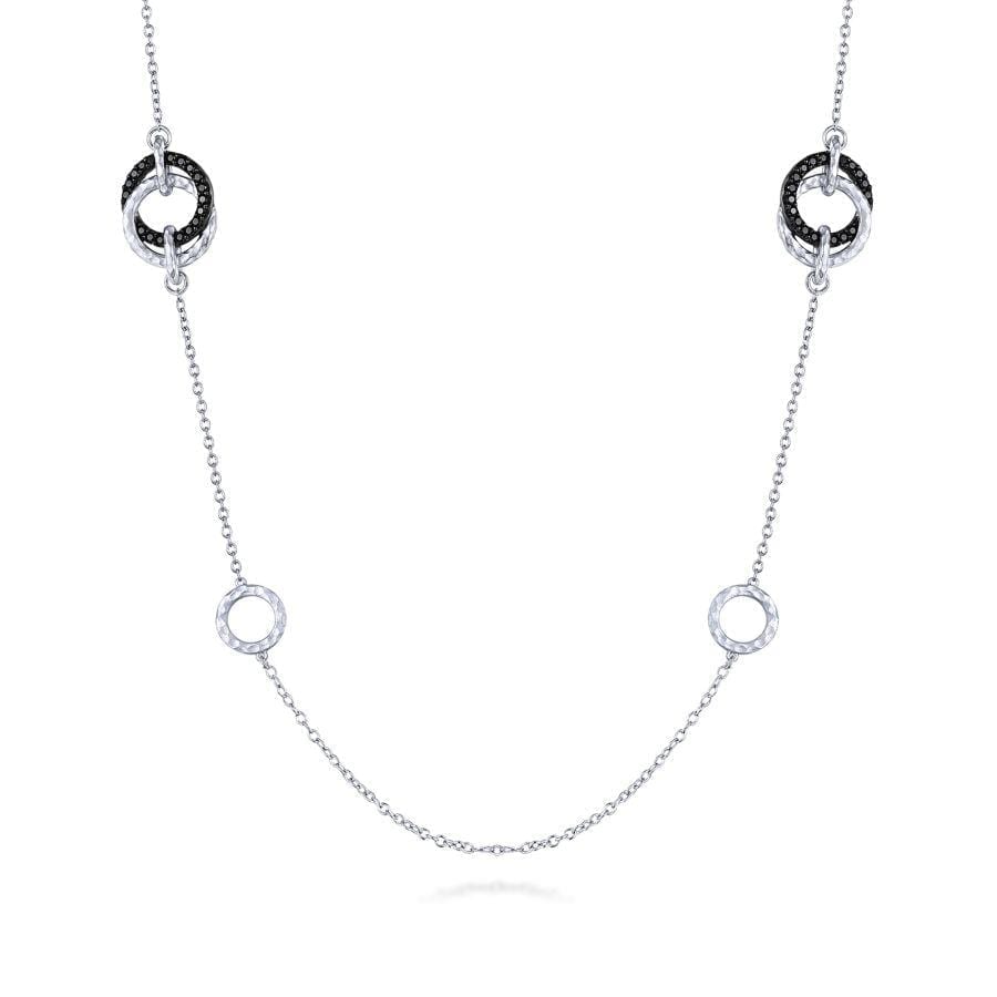 Gabriel & Co Sterling Silver 25" Black Spinel Hammered Necklace.