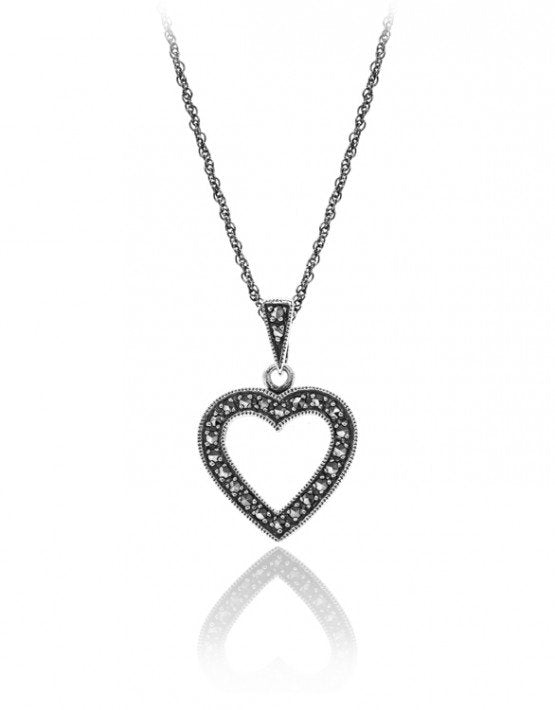 Larus Sterling Silver 24" Marcasite Heart  Locket.