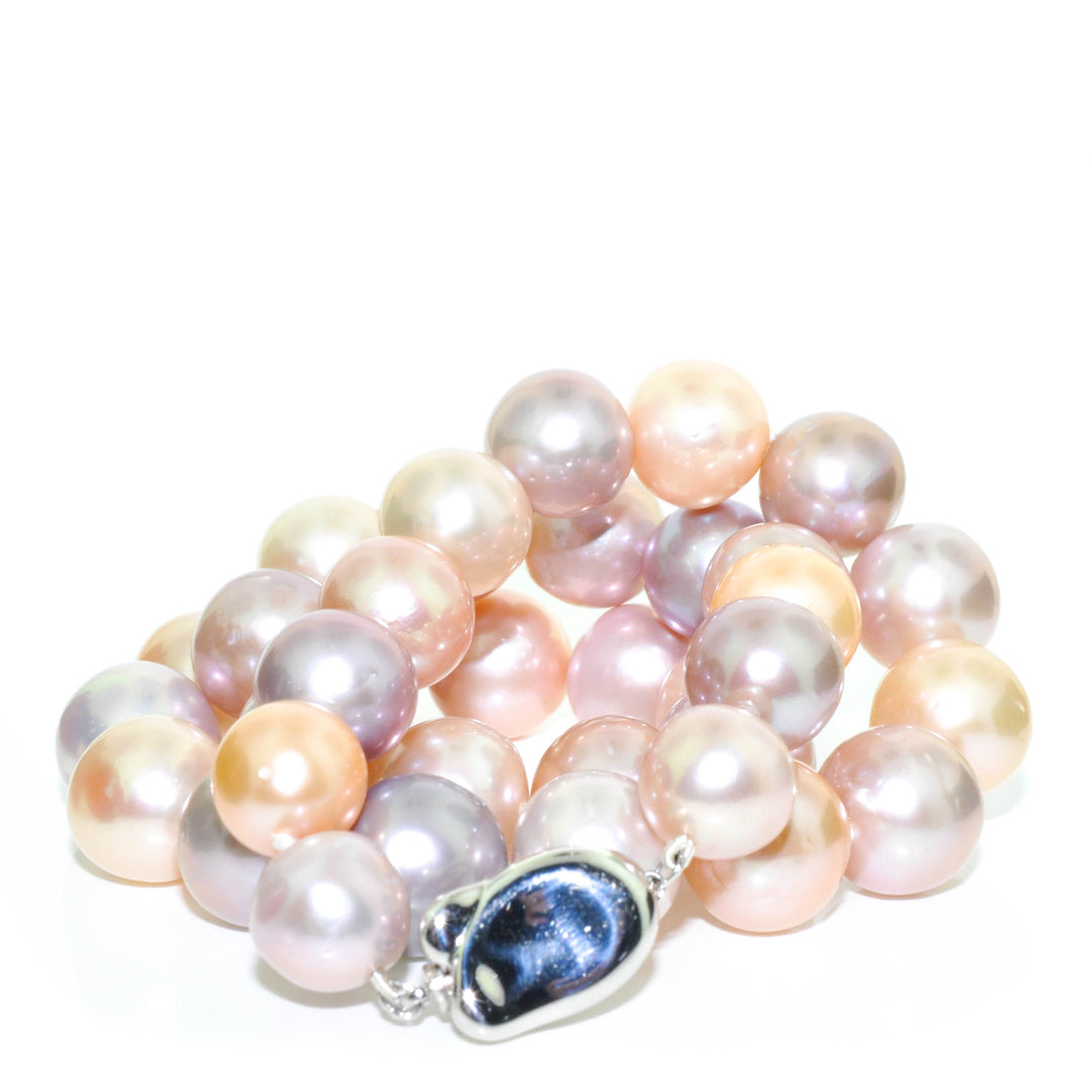 10.5-13.5MM Multi-Colour Freshwater Pearl Strand Necklace with Sterlin