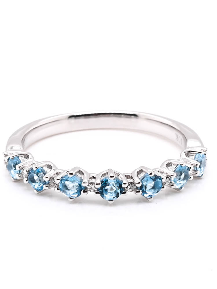 10KT White Gold 0.60CTW Blue Topaz & Diamond Band.