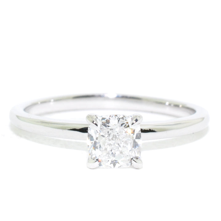 14KT White Gold 0.72CT VS1 D Colour Cushion Cut Diamond Solitaire Engagement Ring.