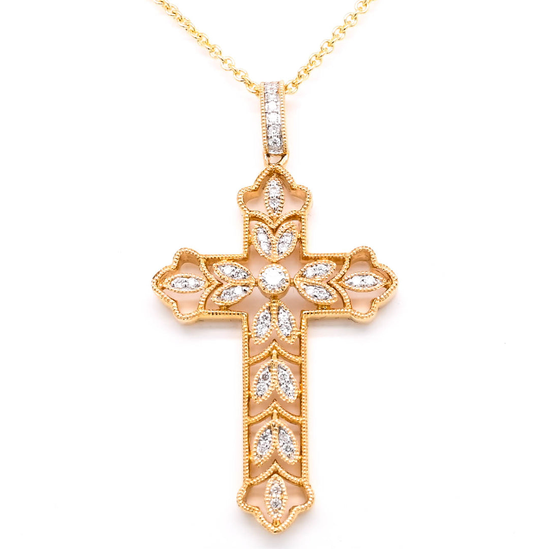 18KT Yellow Gold 18" 0.14CTW Diamond Cross Necklace.