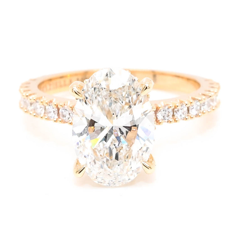 10KT Yellow & White Gold 3.50CTW Oval Shape Lab Grown Diamond Hidden Halo Engagement Ring.