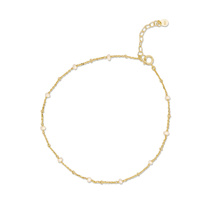 Sterling Silver Gold Vermeil 10" Dainty Pearl and Satellite Anklet