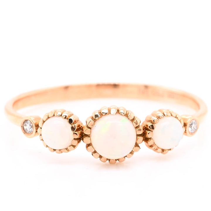 18KT Rose Gold 0.40CTW Round Shape Opal & Diamond Ring.