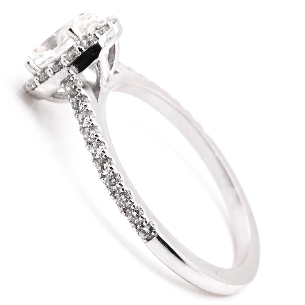 14KT White Gold 1.05CTW Oval Shape Diamond Halo Set Engagement Ring.