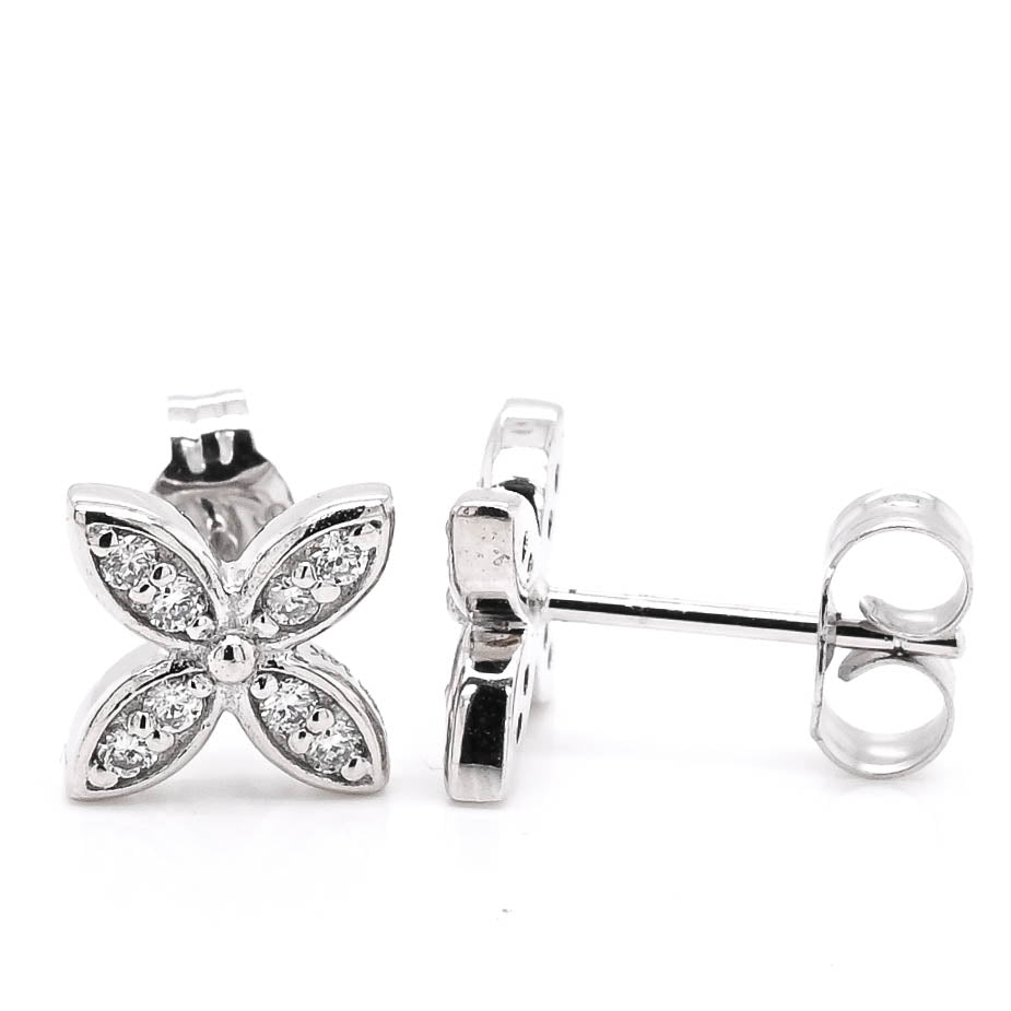 14KT White Gold 0.16CTW CTW Stud Style Backing Diamond Earrings