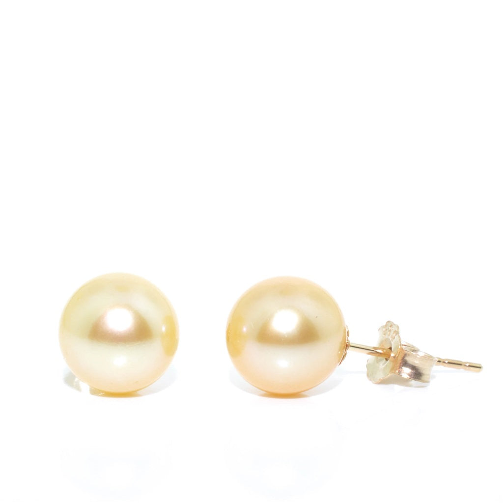 14KT Yellow Gold 7.5-8mm Yellow Pearl Stud Earrings.