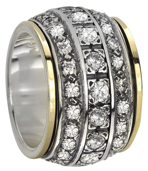 Eternity Meditation Ring. Sterling Silver, 9KT Yellow Gold and C.Z. Size 7.