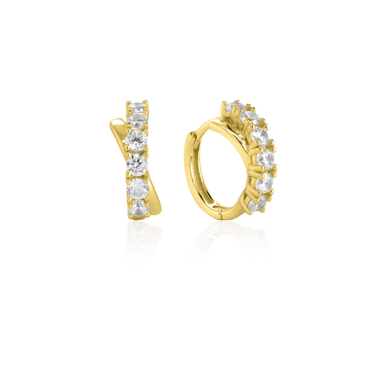 Sterling Silver Gold Vermeil CZ Pave Bypass Huggie Earrings