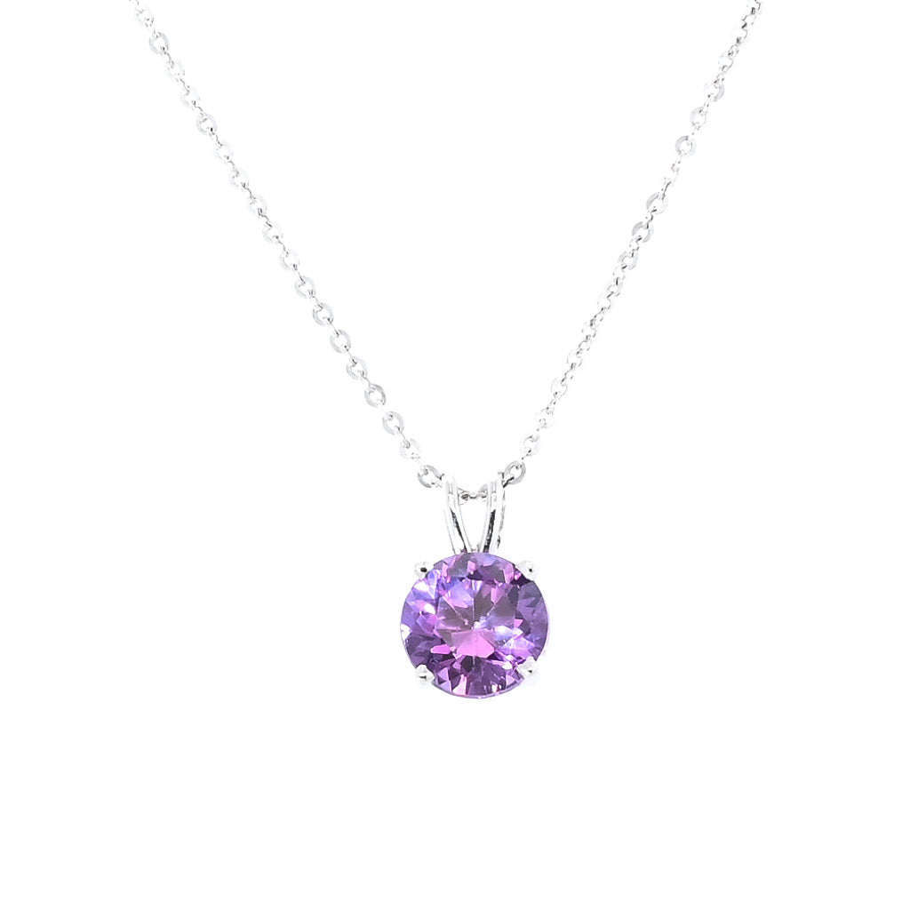 10KT White Gold 18" Round Shape Simulated Alexandrite Necklace: