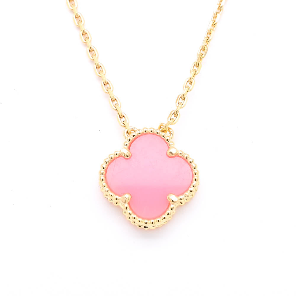 10KT Yellow Gold 18.5" Pink Flower Necklace