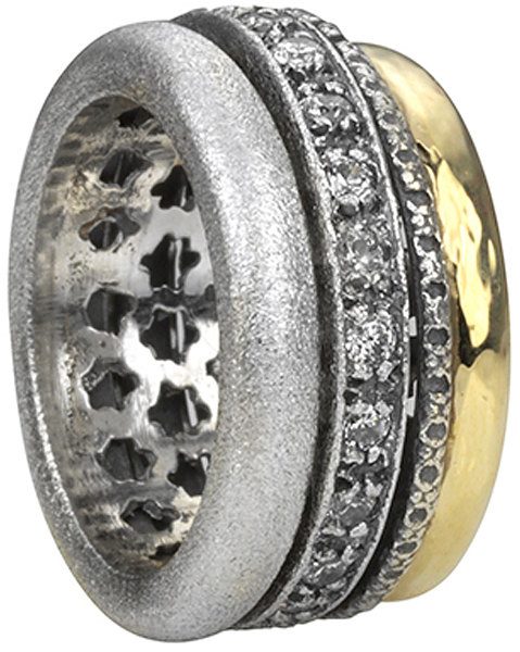 Enlighten Meditation Ring. Sterling Silver, 9KT Yellow Gold, and C.Z. Size 8.