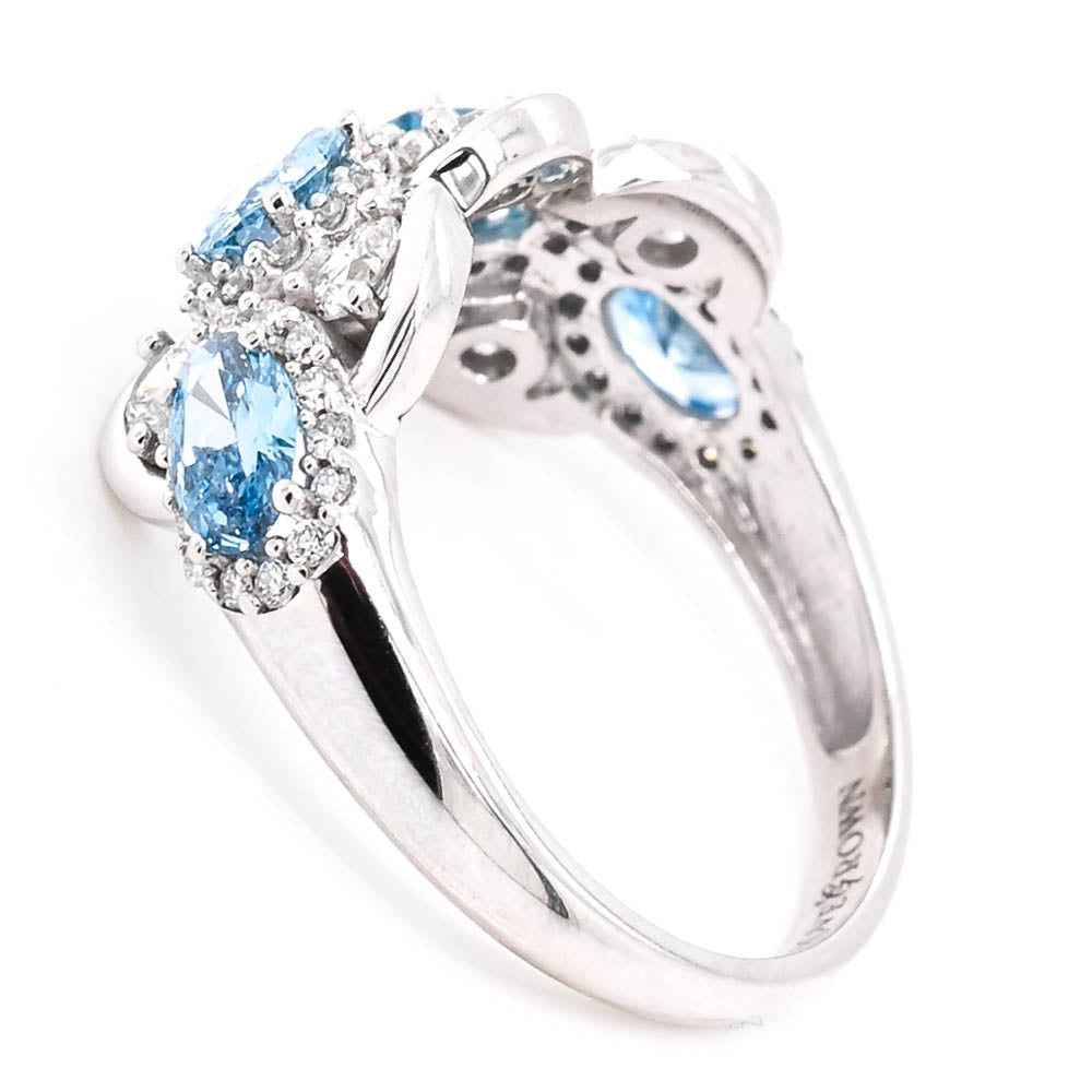 10KT White Gold 1.40CTW Fancy Blue & White LAB Created Diamond Celebration Ring.